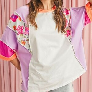 Easel Vibrant Orange and Soft White Top Size Large